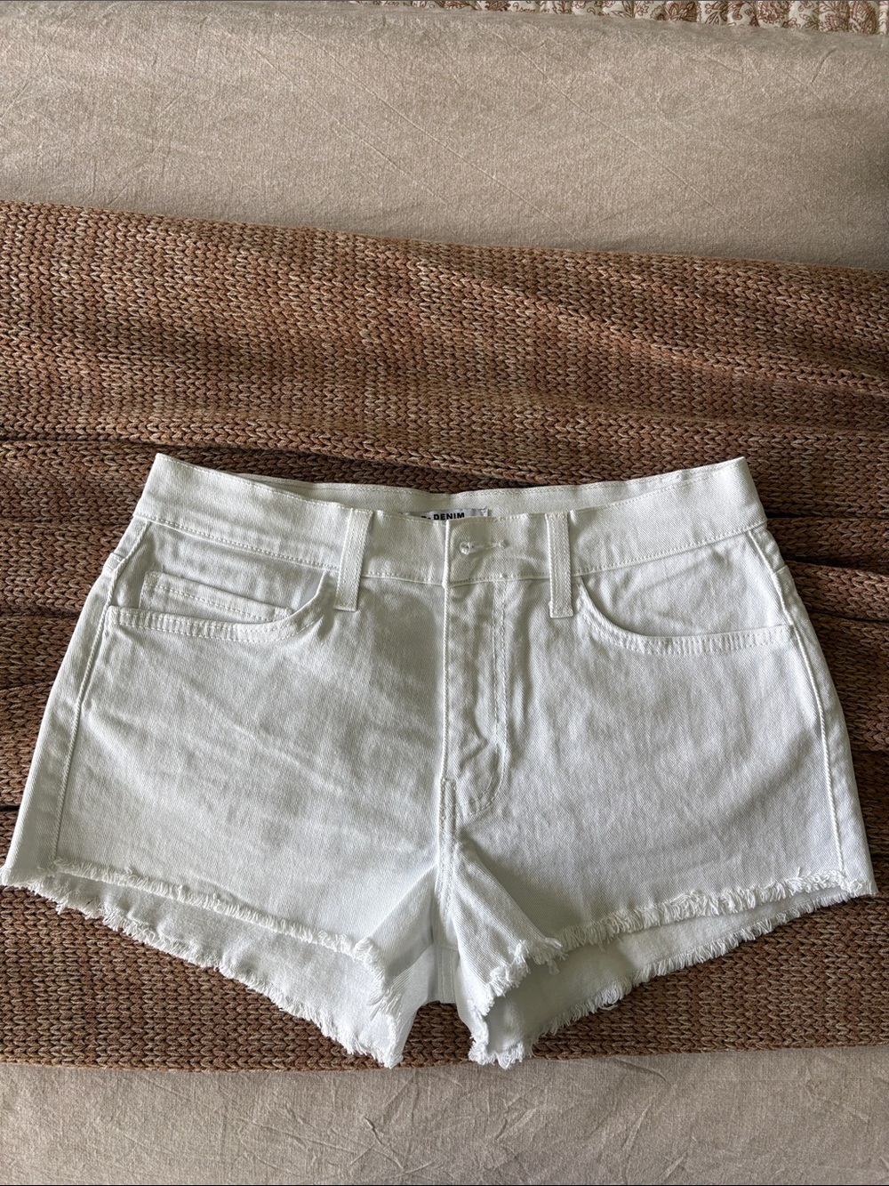 White Frayed Denim Shorts